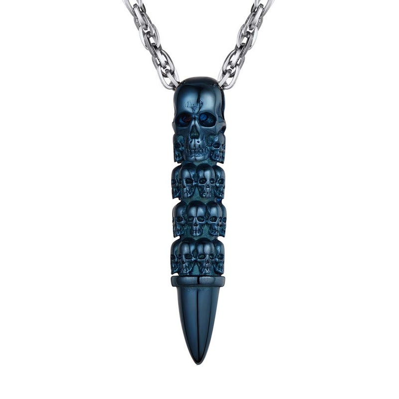 PROSTEEL Blue Skull Bullet Charm Necklace Pendant Gothic Goth Rock Punk Style Gothic Skeleton Halloween Necklaces Jewelry - Image 1